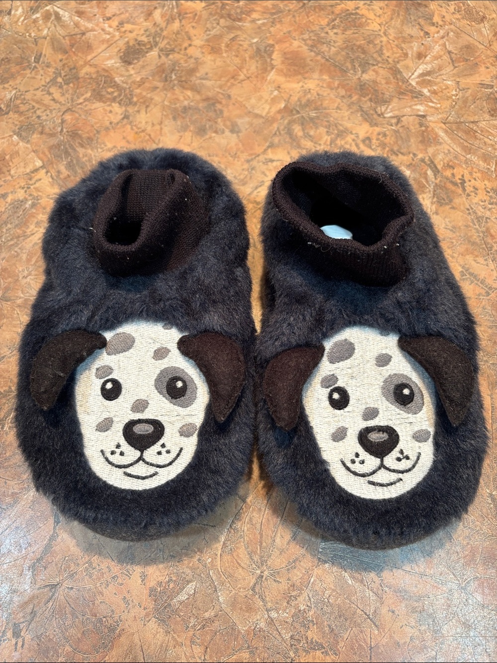 L.L. Bean Black Kids Plush Dog Face Slip-Ons